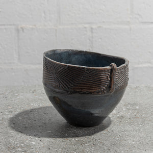 Planter Pot -Blue with Brown